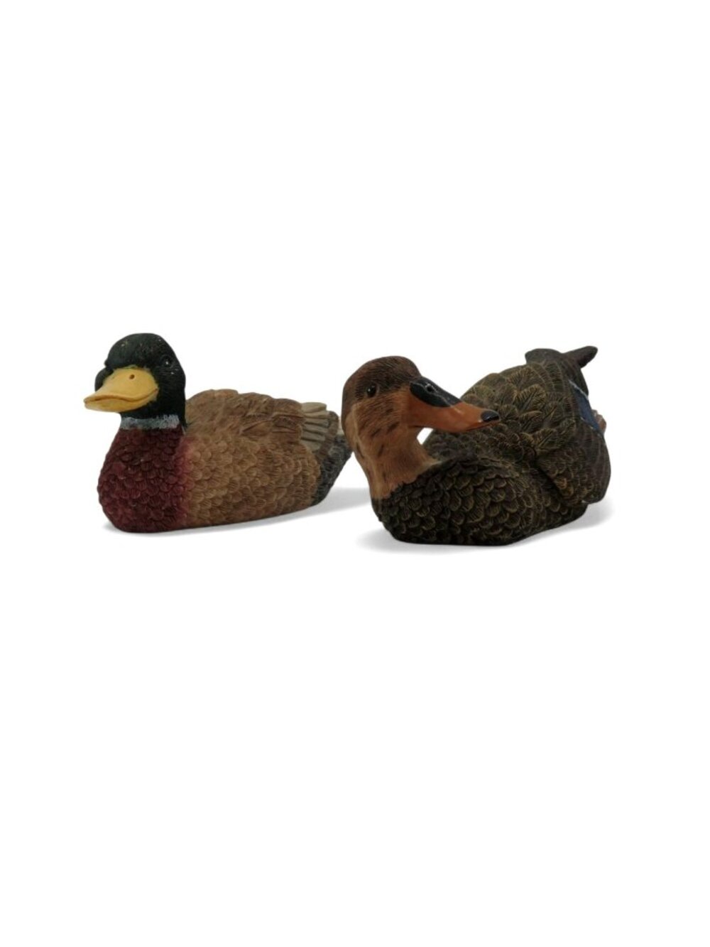 Wooden Duck Figurine Set Miniature Mallard Male and Female Pair